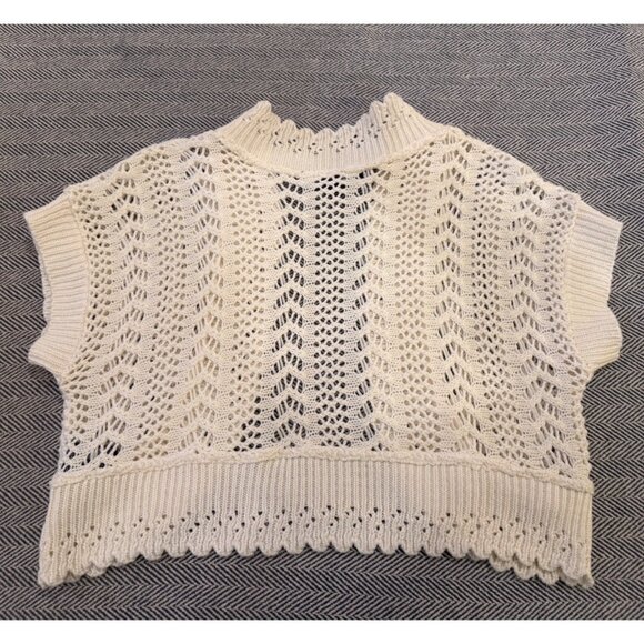 Perceptions New York Womens Small White Open-Knit Short Sleeve Cropped Cardigan - Picture 2 of 6